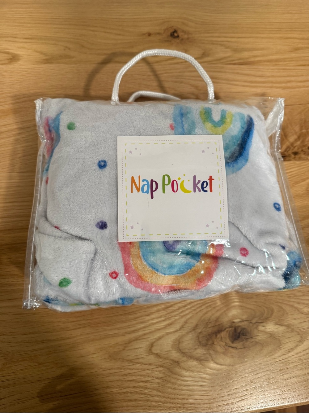 Kids Nap Mat Plush Blanket and Cover - White with Rainbow & Dots-Preschool
